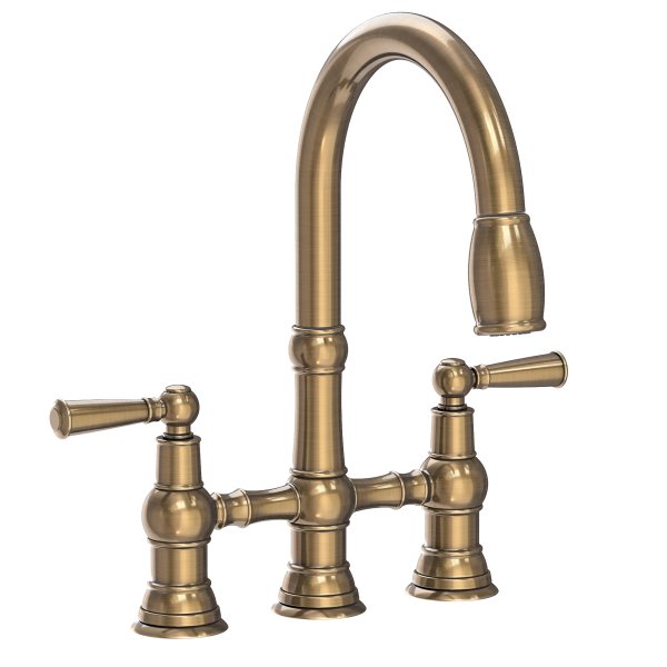 Brasstech Jacobean Kitchen Bridge Pull Down Faucet - Antique Brass