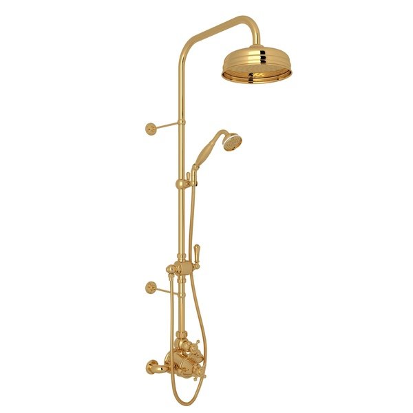 Perrin & Rowe Georgian Era 3/4 Exposed Wall Mount Thermostatic Shower  System - Unlacquered Brass